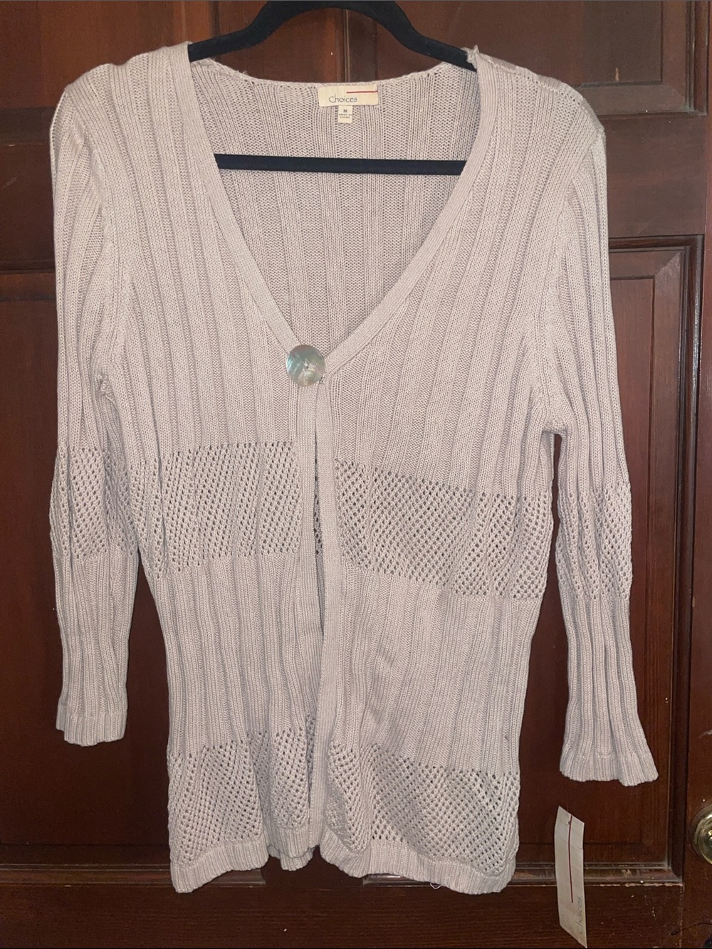Choices Lavender Open-Knit V-Neck Cardigan with Decorative Button